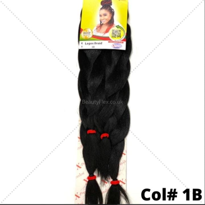 3x Xpression Prestretched Lagos Braids Black Colour 1b