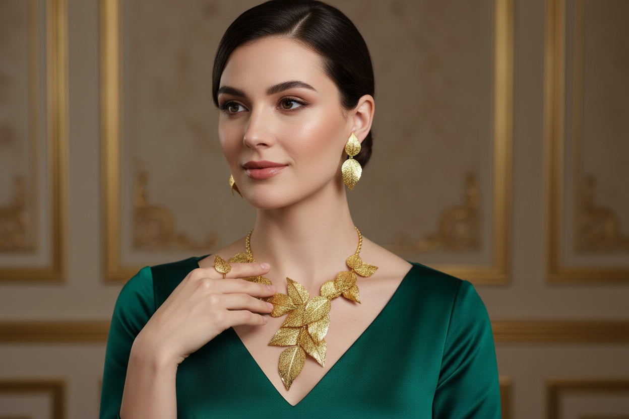 Elegant Brazilian Floral Chain Earring Earring Bangle Gold Jewellery Set Valentine Birthday Gift