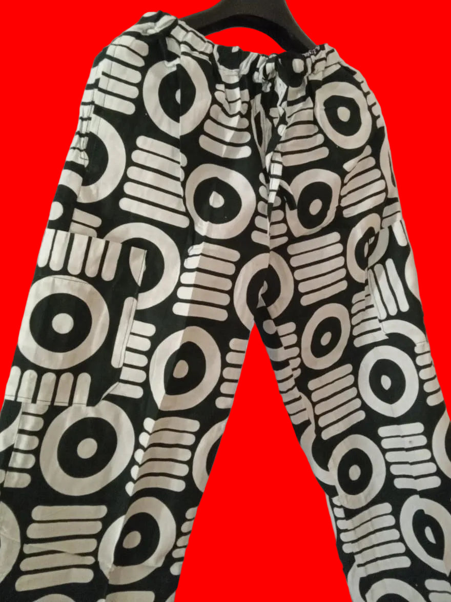 Black And White African Cotton Adjustable Trouser For Women