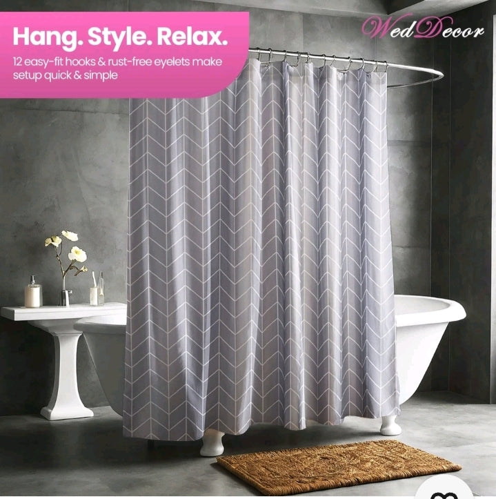 Shower Curtain Mould Proof Mildew Resistant Bathroom Polyester Fabric Curtains.