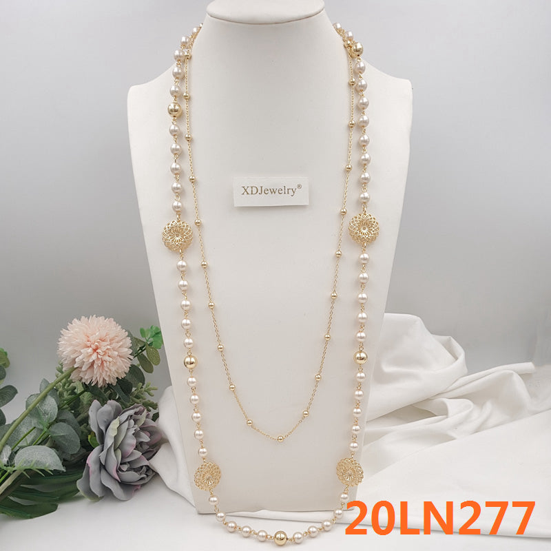 Long Elegant Pearl Gold Necklace Bead Rope Chain Bridal Wedding Birthday Costume Gift