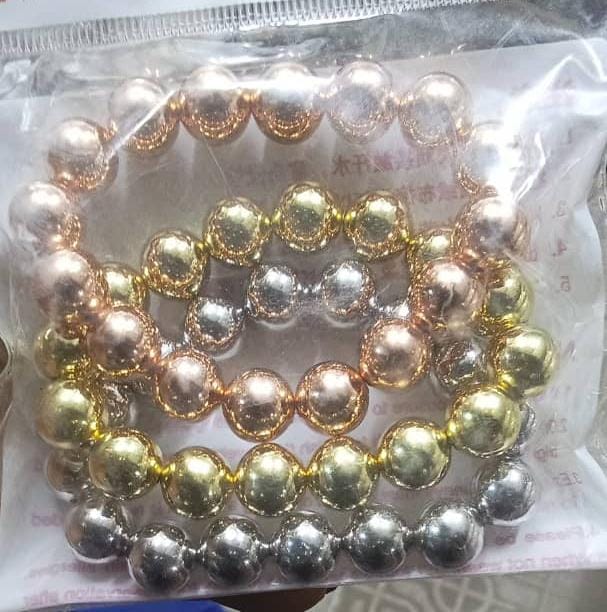 3 set Of 3 Tone Expandable Ball Bracelets