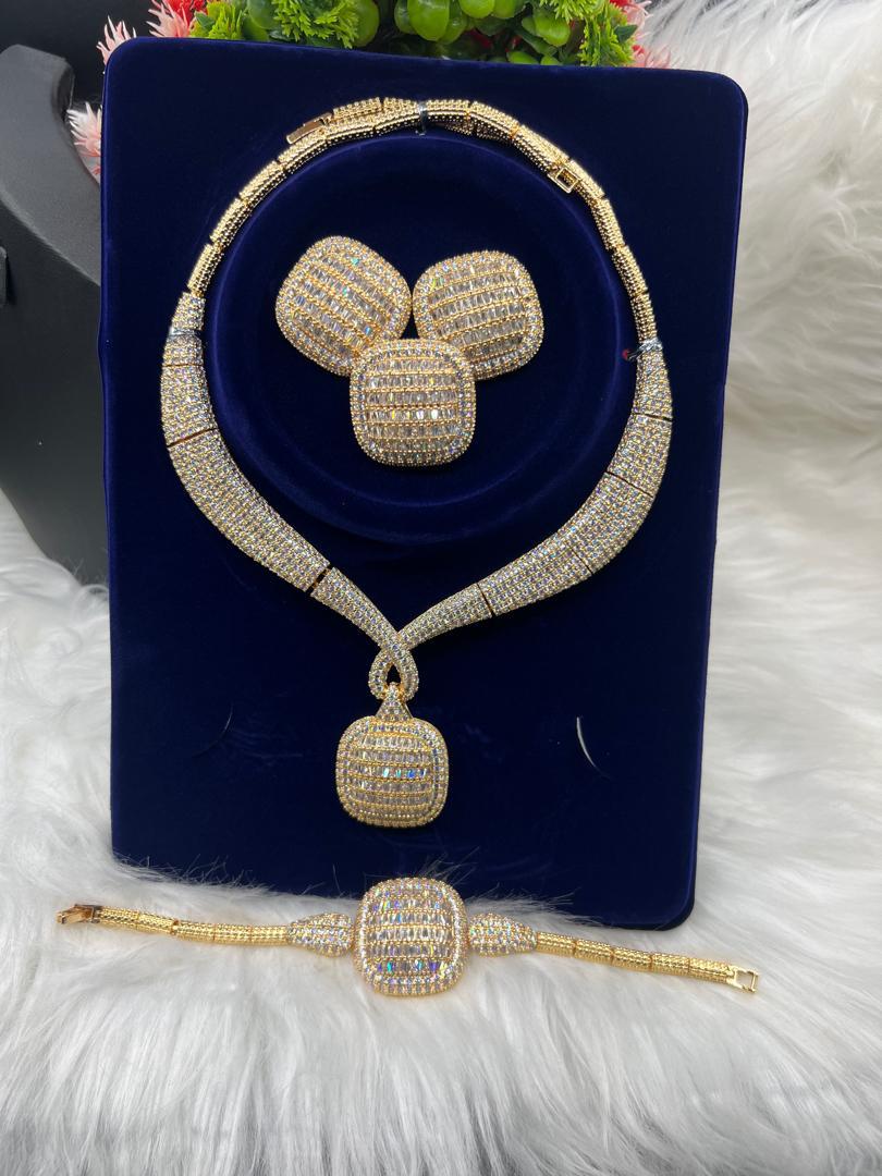 Costume Gold Jewellery Set With Choker Chain, Set of Earrings and Bracelet