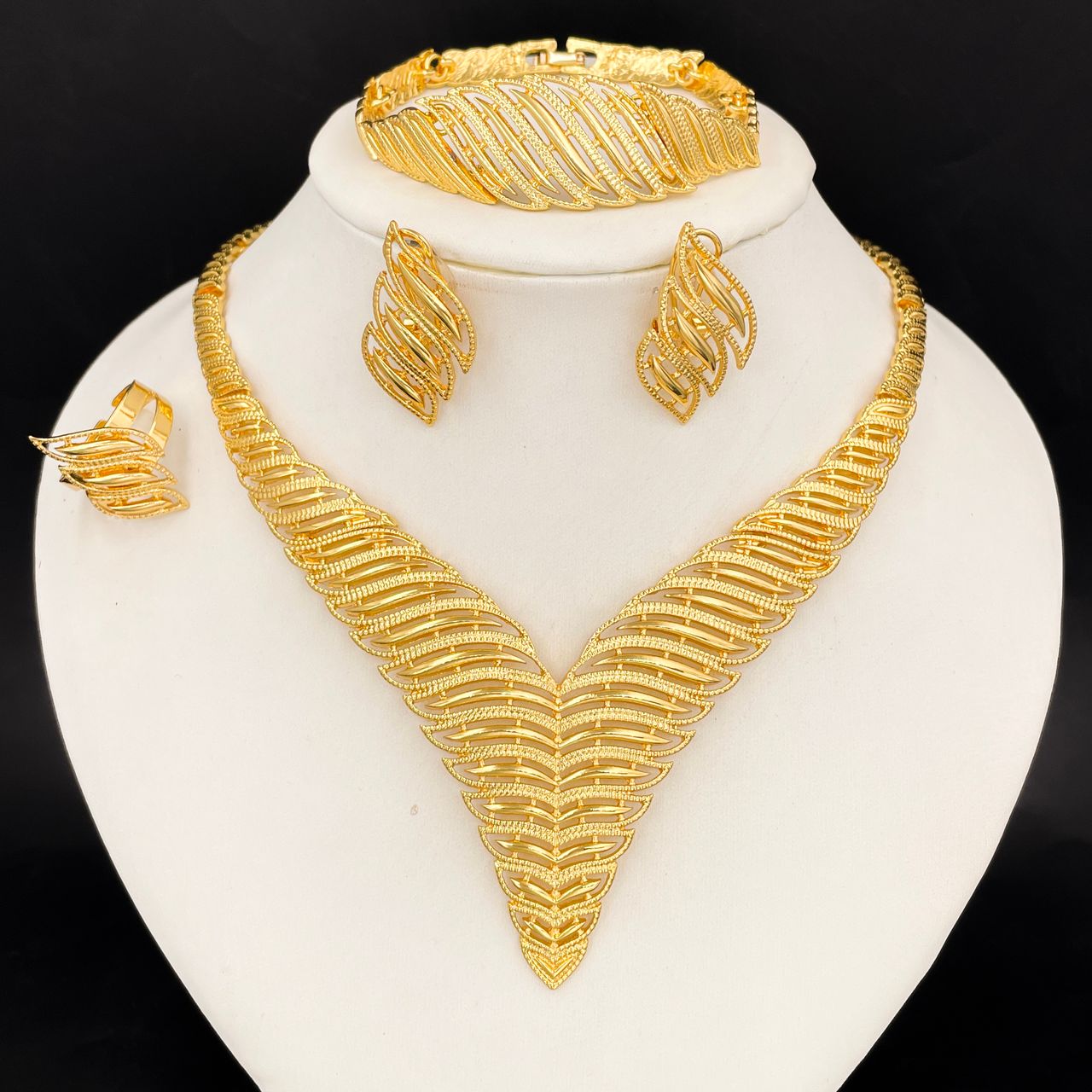 Elegant Brazilian Choker Chain Bangle Earrings Ring Set Birthday Wedding  Valentine Gift