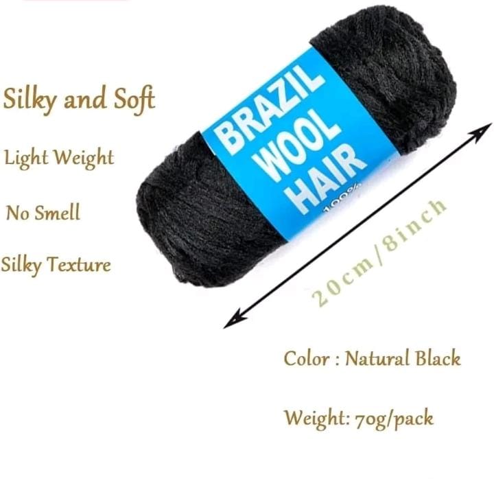 4 Pcs Black Brazilian Wool 40g