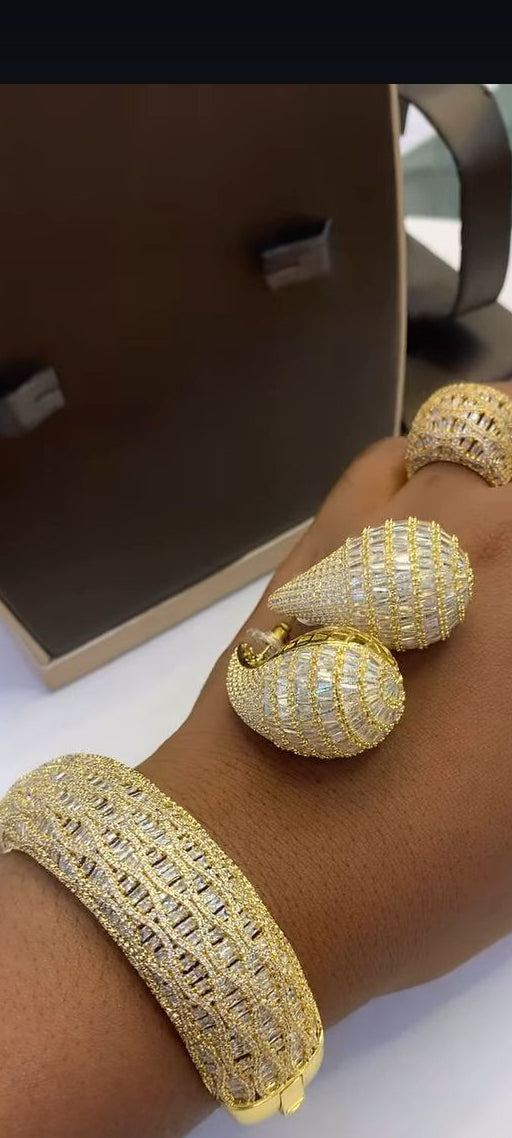 Zirconian Gold Bangle Earrings And Ring