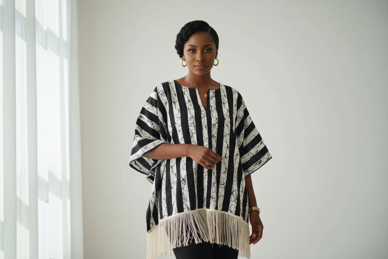 Black And White Striped African Gown