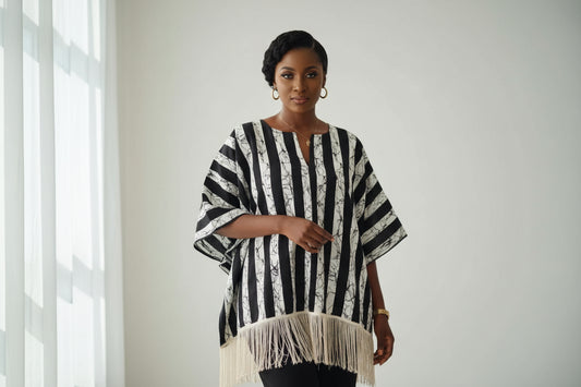 Black And White Striped African Gown