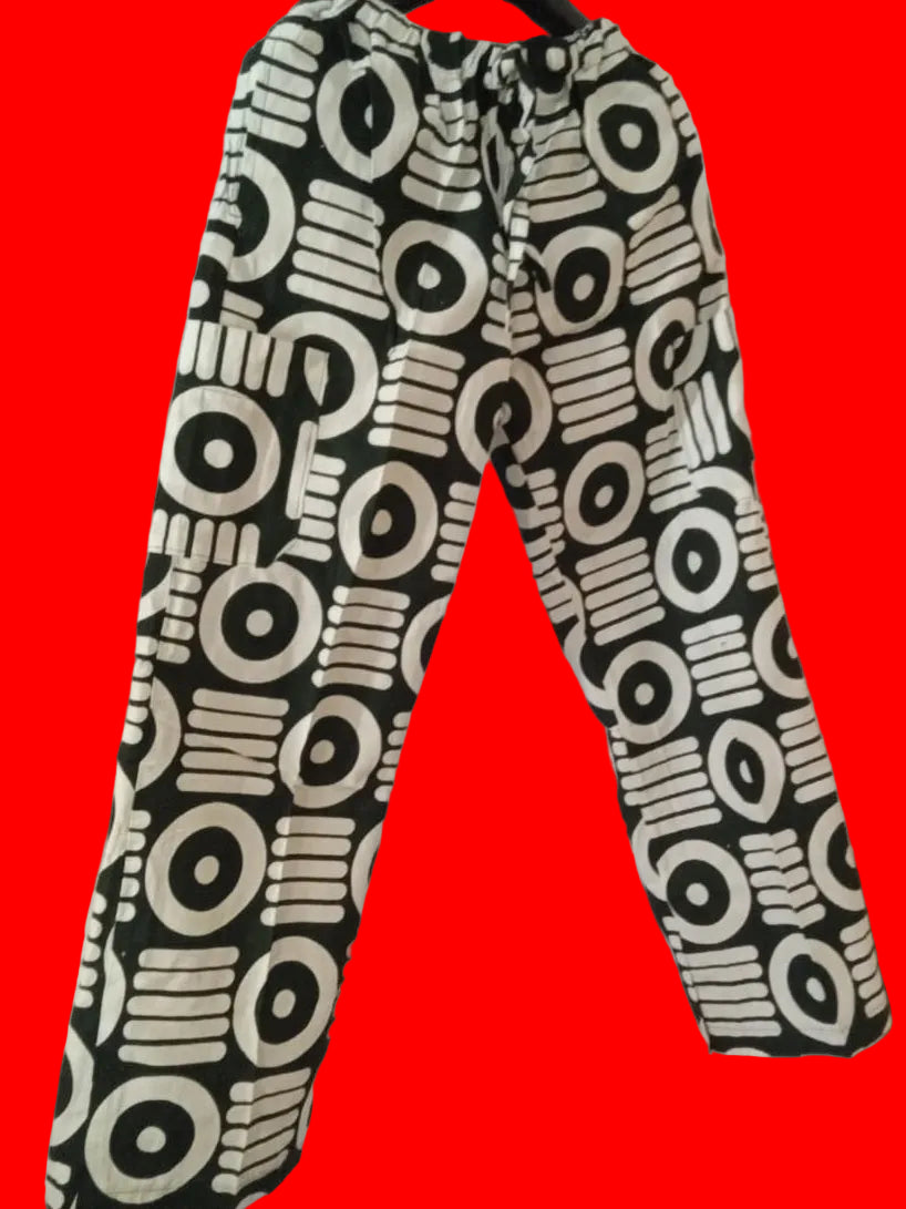Black And White African Cotton Adjustable Trouser For Women