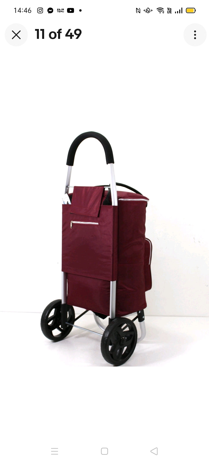 Large Fully Insulated Lightweight Wheeled Shopping Trolley Cart Luggage Bag with Large Wheels and Folding Design