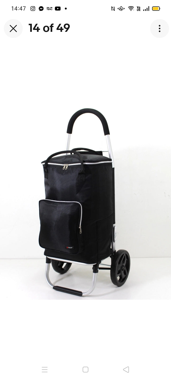 Large Fully Insulated Lightweight Wheeled Shopping Trolley Cart Luggage Bag with Large Wheels and Folding Design