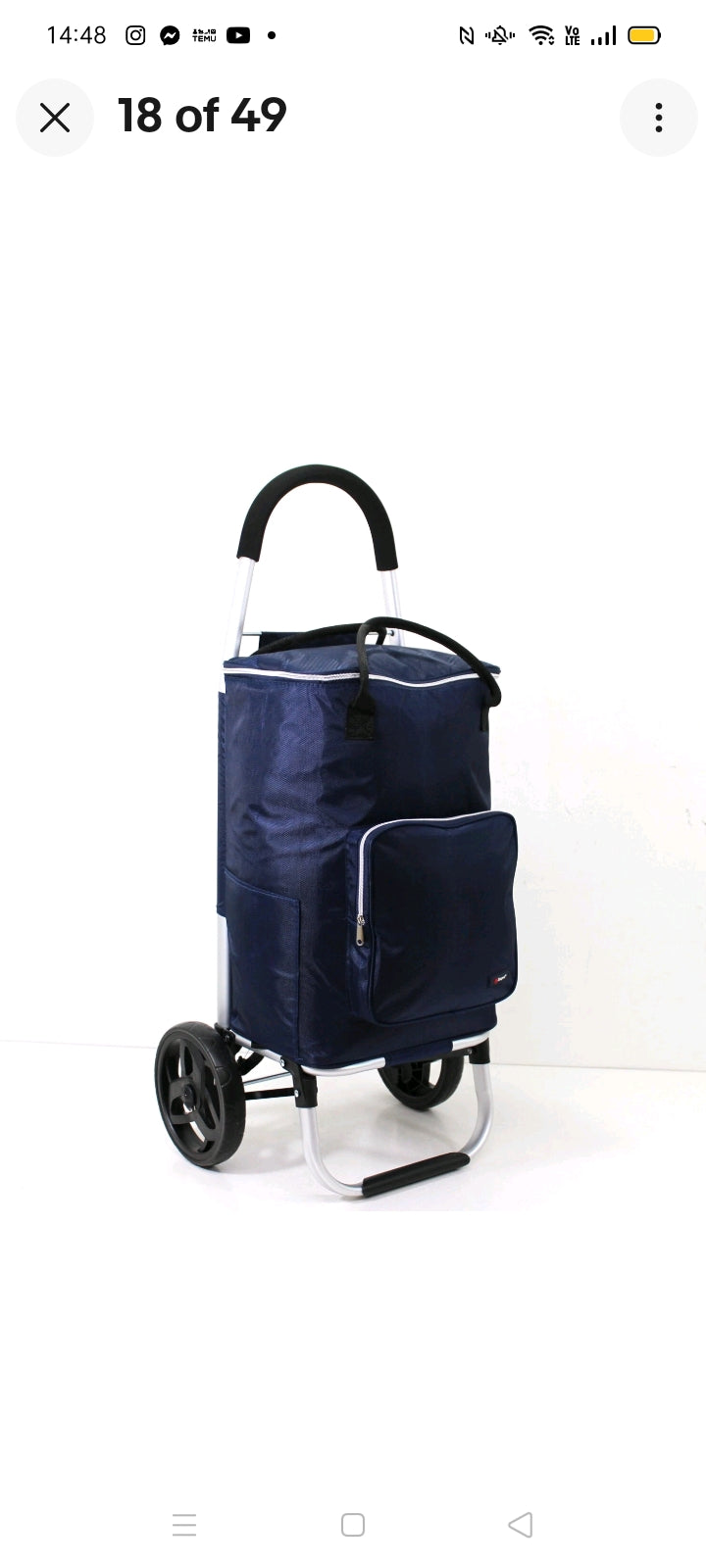 Large Fully Insulated Lightweight Wheeled Shopping Trolley Cart Luggage Bag with Large Wheels and Folding Design