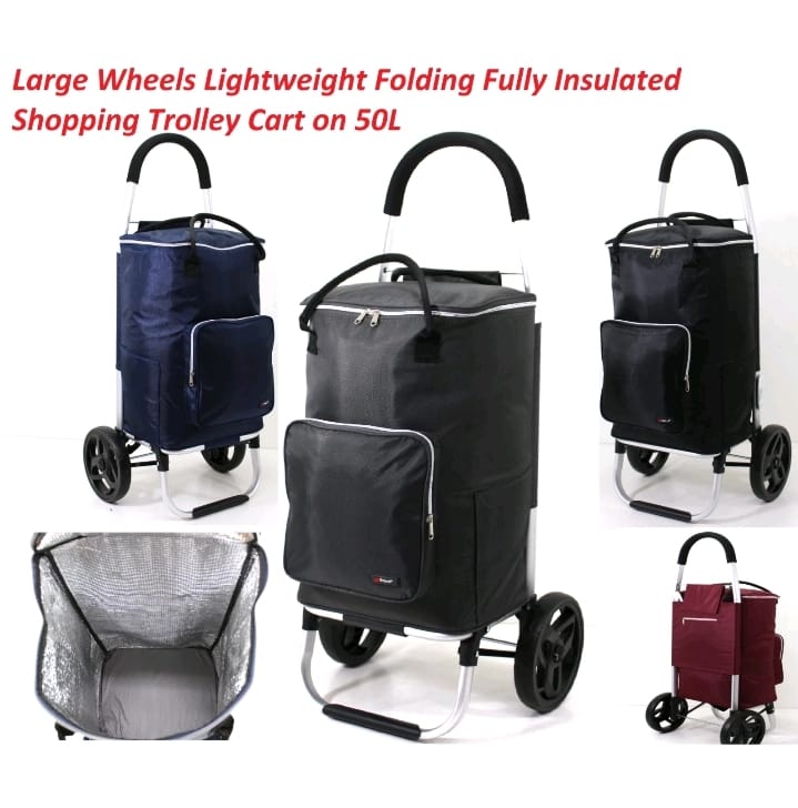 Large Fully Insulated Lightweight Wheeled Shopping Trolley Cart Luggage Bag with Large Wheels and Folding Design