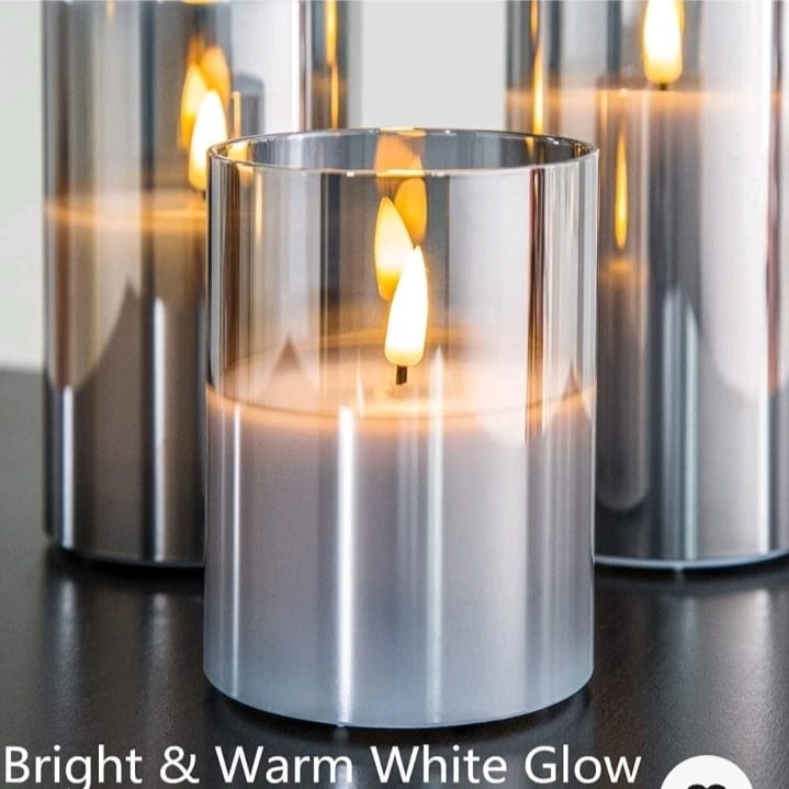 3 LED USB REMOTE CONTROL FLAMELESS FLICKERING GLASS CANDLES