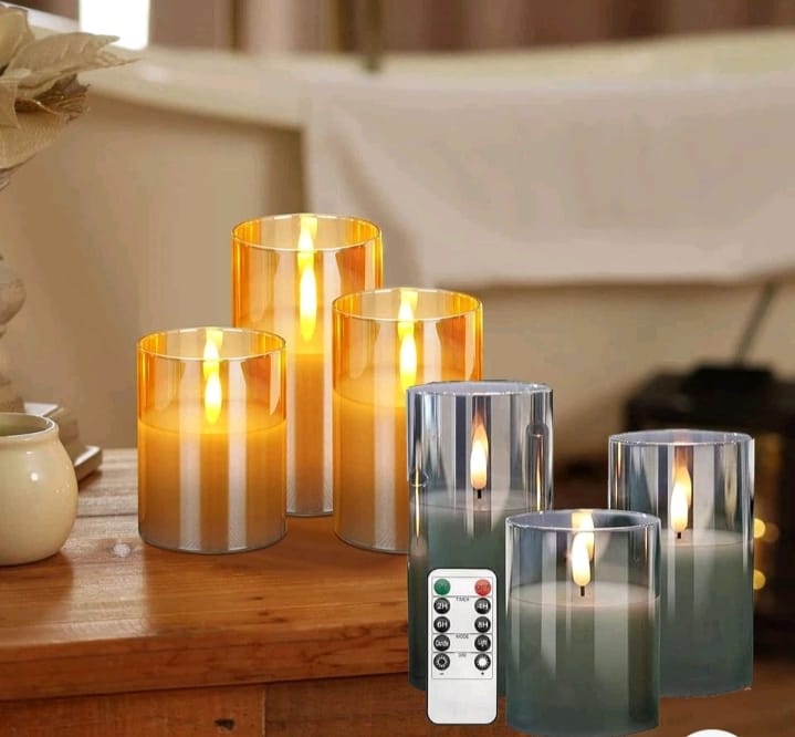 3 LED USB REMOTE CONTROL FLAMELESS FLICKERING GLASS CANDLES