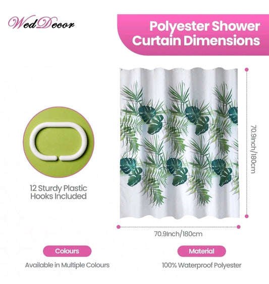 Shower Curtain Mould Proof Mildew Resistant Bathroom Polyester Fabric Curtains.