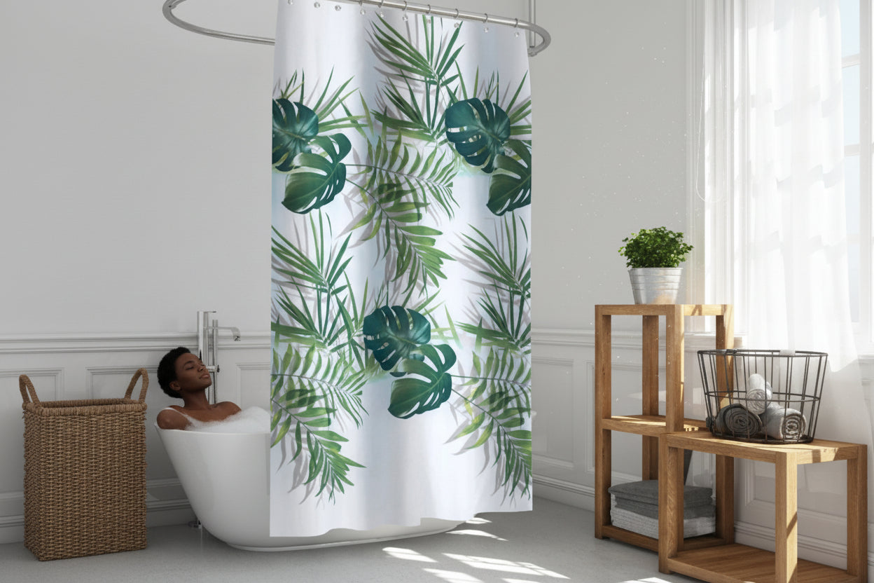 Shower Curtain Mould Proof Mildew Resistant Bathroom Polyester Fabric Curtains.