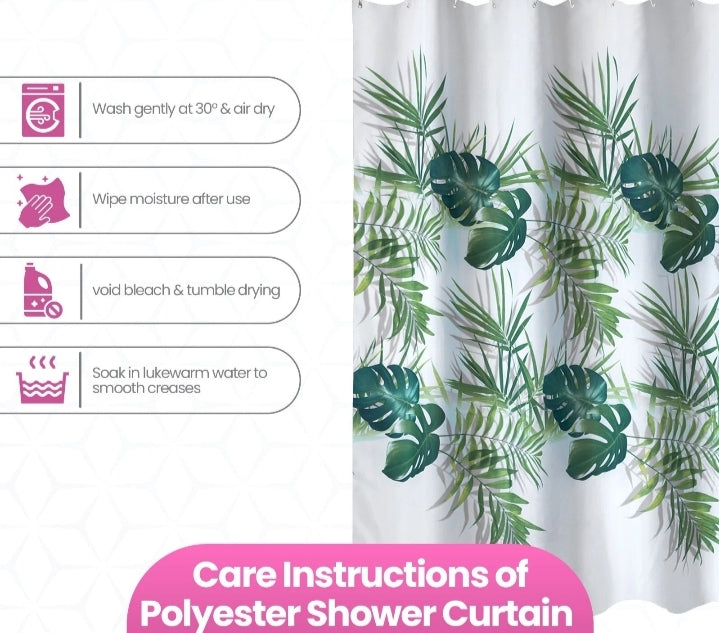 Shower Curtain Mould Proof Mildew Resistant Bathroom Polyester Fabric Curtains.