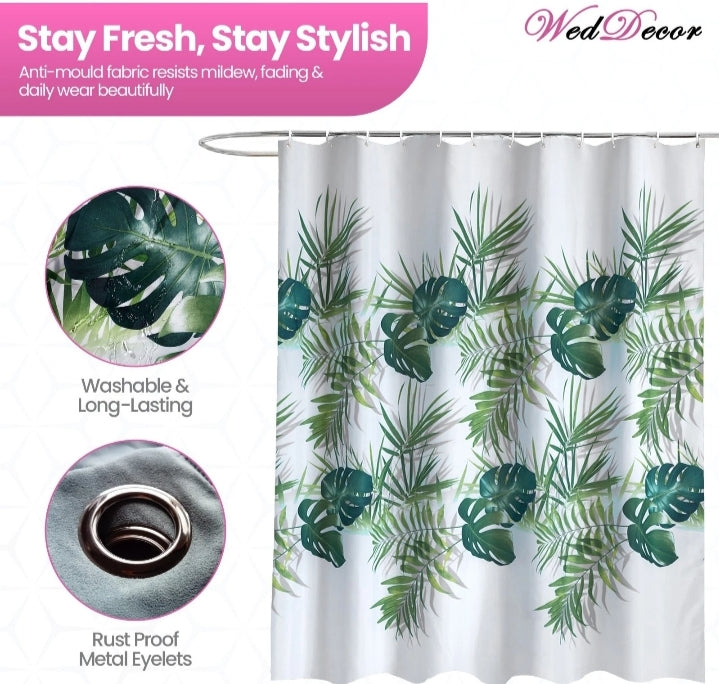 Shower Curtain Mould Proof Mildew Resistant Bathroom Polyester Fabric Curtains.