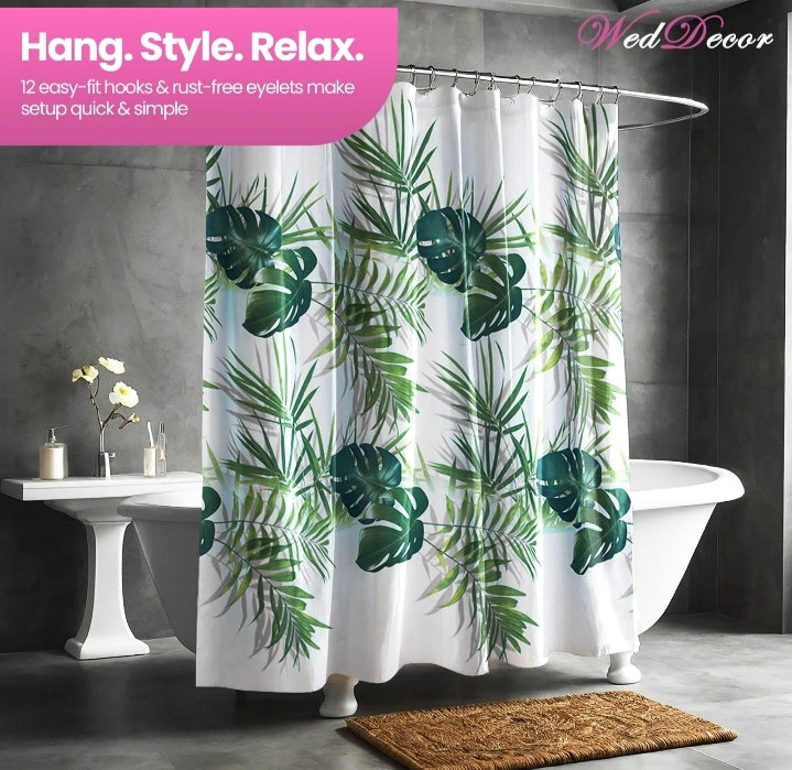 Shower Curtain Mould Proof Mildew Resistant Bathroom Polyester Fabric Curtains.