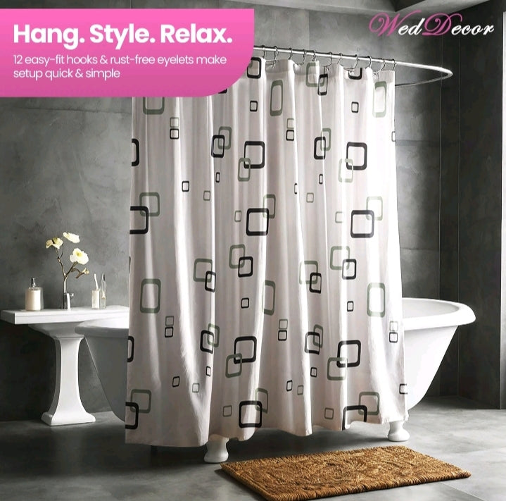 Shower Curtain Mould Proof Mildew Resistant Bathroom Polyester Fabric Curtains.