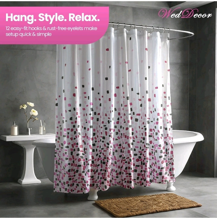 Shower Curtain Mould Proof Mildew Resistant Bathroom Polyester Fabric Curtains.