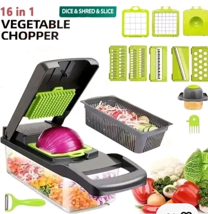16 in 1 Vegetable Chopper Fruit Salad Mandolin Slicer Food Dicer Cutter Peeler UK