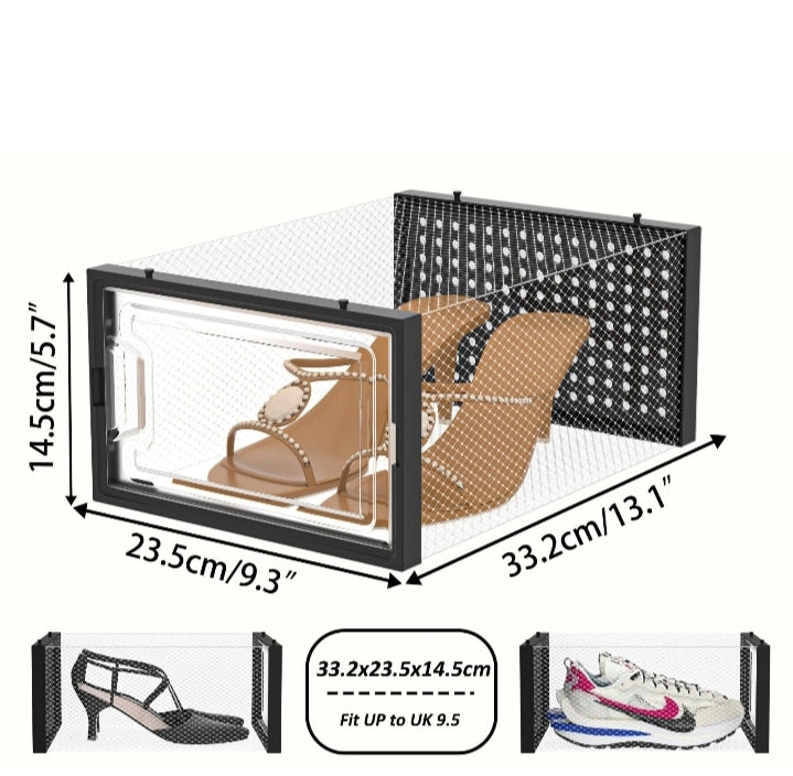 12 x Stackable Foldable Boxes Trainers Organiser Clear Plastic Shoe Storage Box for Easy Organization