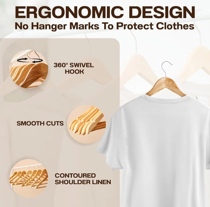 20 x Wooden Clothes Hangers with Trouser Bar and Notches – Natural Wood Effect!2
