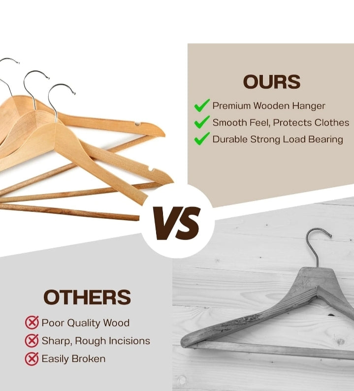 20 x Wooden Clothes Hangers with Trouser Bar and Notches – Natural Wood Effect!2