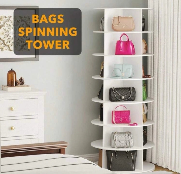 360° Rotating Shoe Rack – 7 Tier Cylindrical Storage Tower (Holds 28 Pairs, White)
