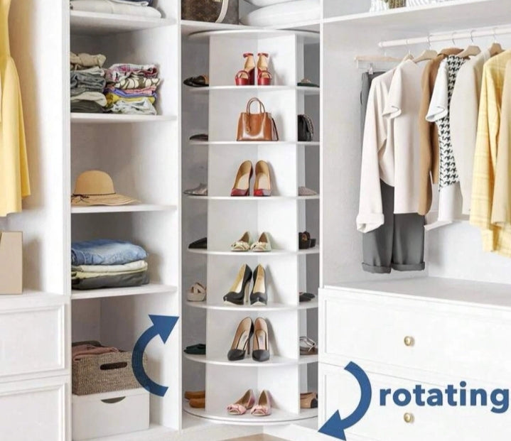 360° Rotating Shoe Rack – 7 Tier Cylindrical Storage Tower (Holds 28 Pairs, White)