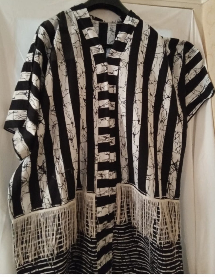 Black And White Striped African Gown